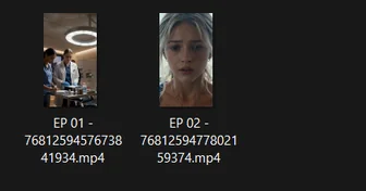 File Explorer showing the H264 folder with two MP4 files, EP 01 and EP 02, with picture thumbnails