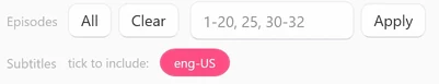 The Episodes and Subtitles rows of the picker with the eng-US chip ticked, filled in coral